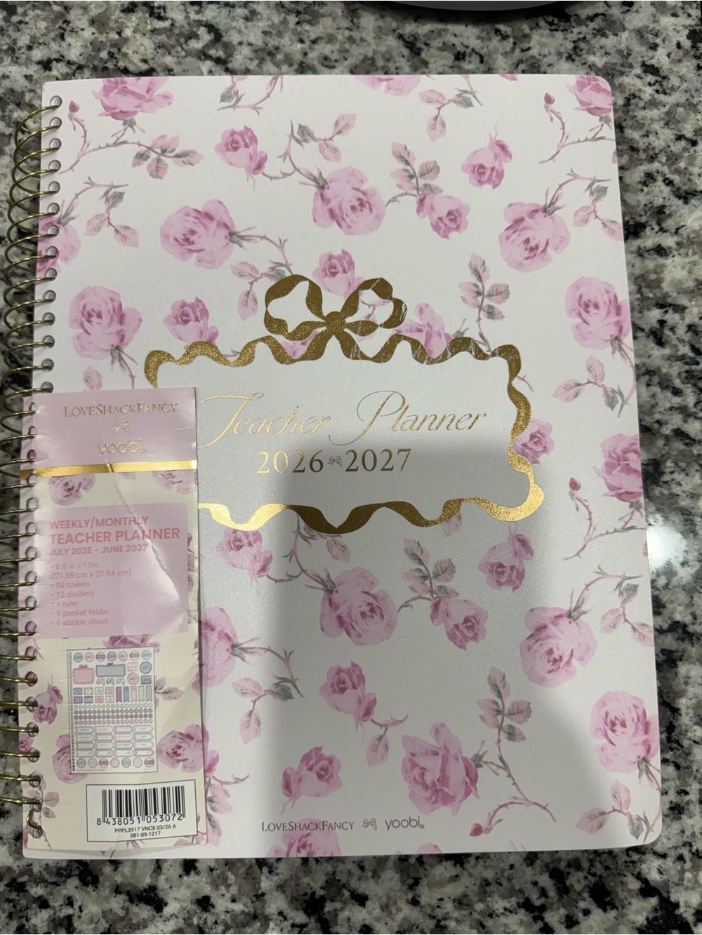 LoveShackFancy Pink Floral Planner with Gold Accents